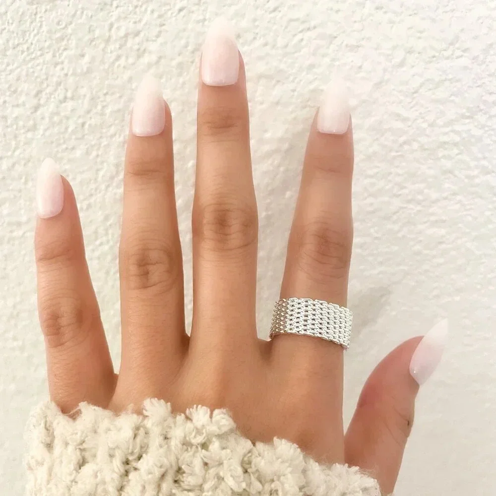 925 Sterling Silver Mesh Ring Weave Ring Woven Ring Band Everyday Ring - Picture 7 of 8